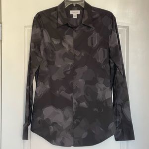 Calvin Klein Men’s Long Sleeve Button Down Shirt In Camo Black Color